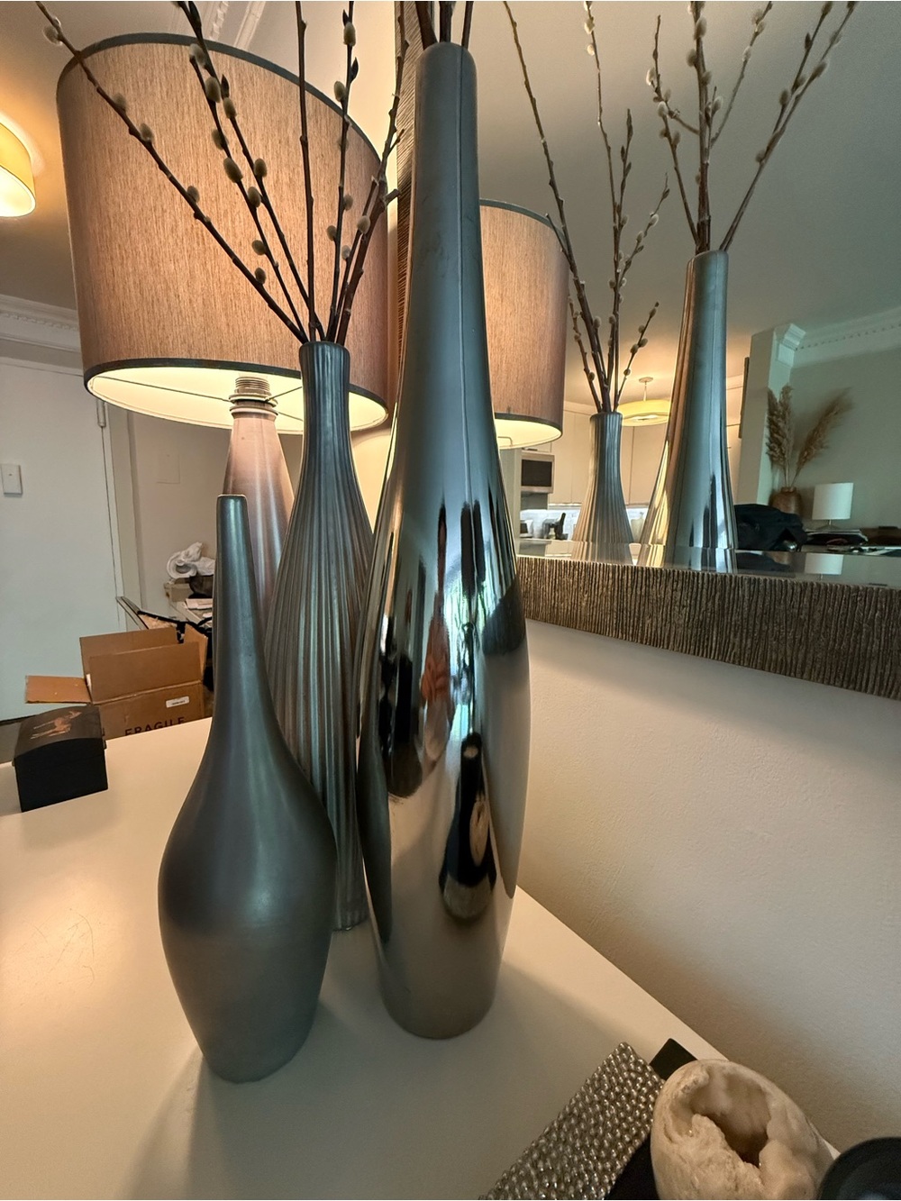 CB2 Modern Silver Decorative Vase Set - Home Accents